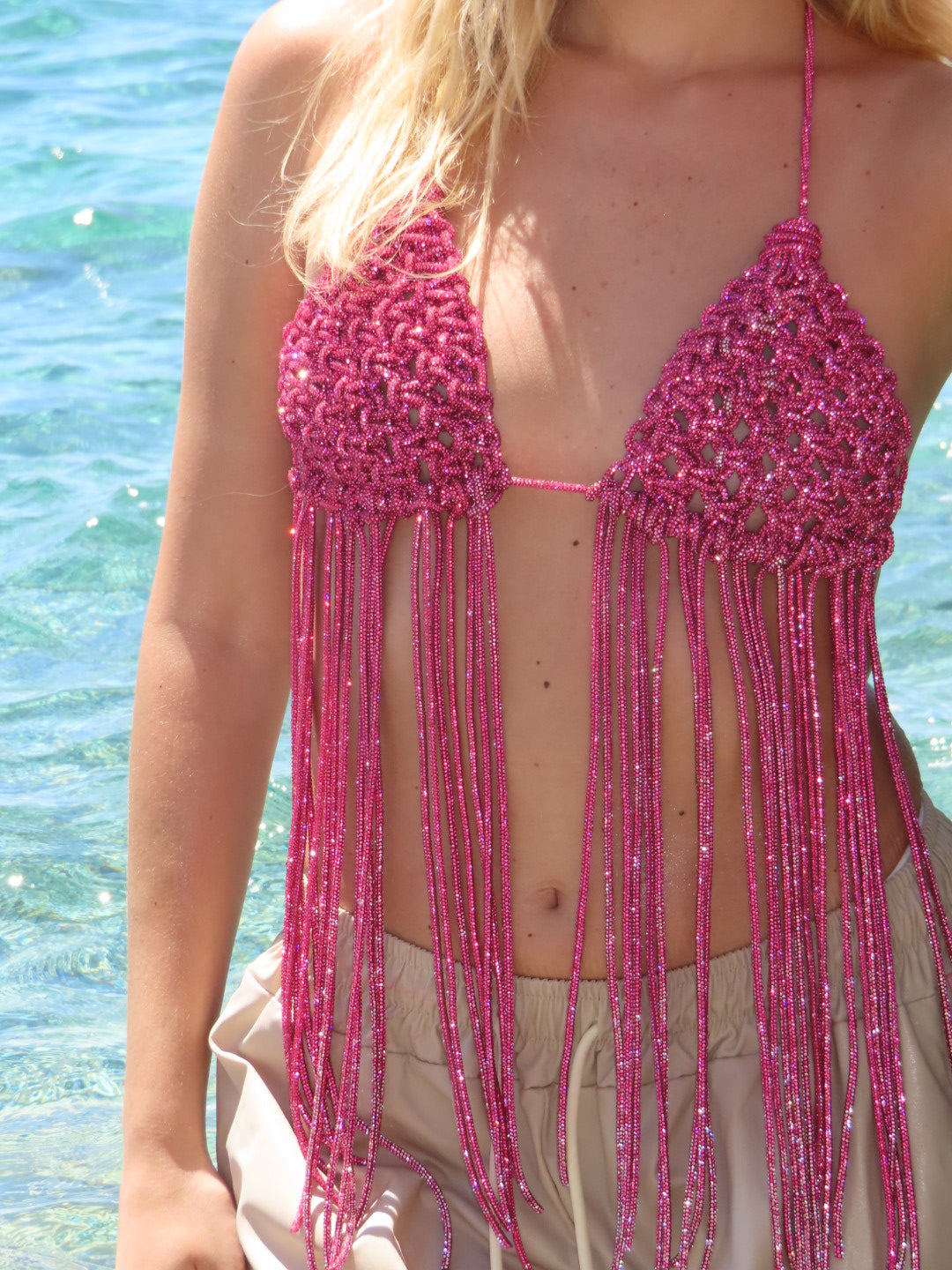 Bra shine frange fucsia
